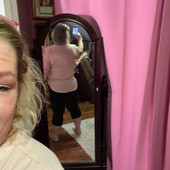 Lilly White XL Pink Gold Top Button Top Dressy - Picture 4 of 10